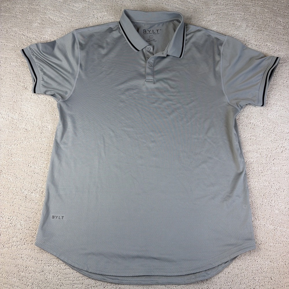 Men's BYLT Large Grey Short Sleeve Polo Shirt Golf Premium Basics